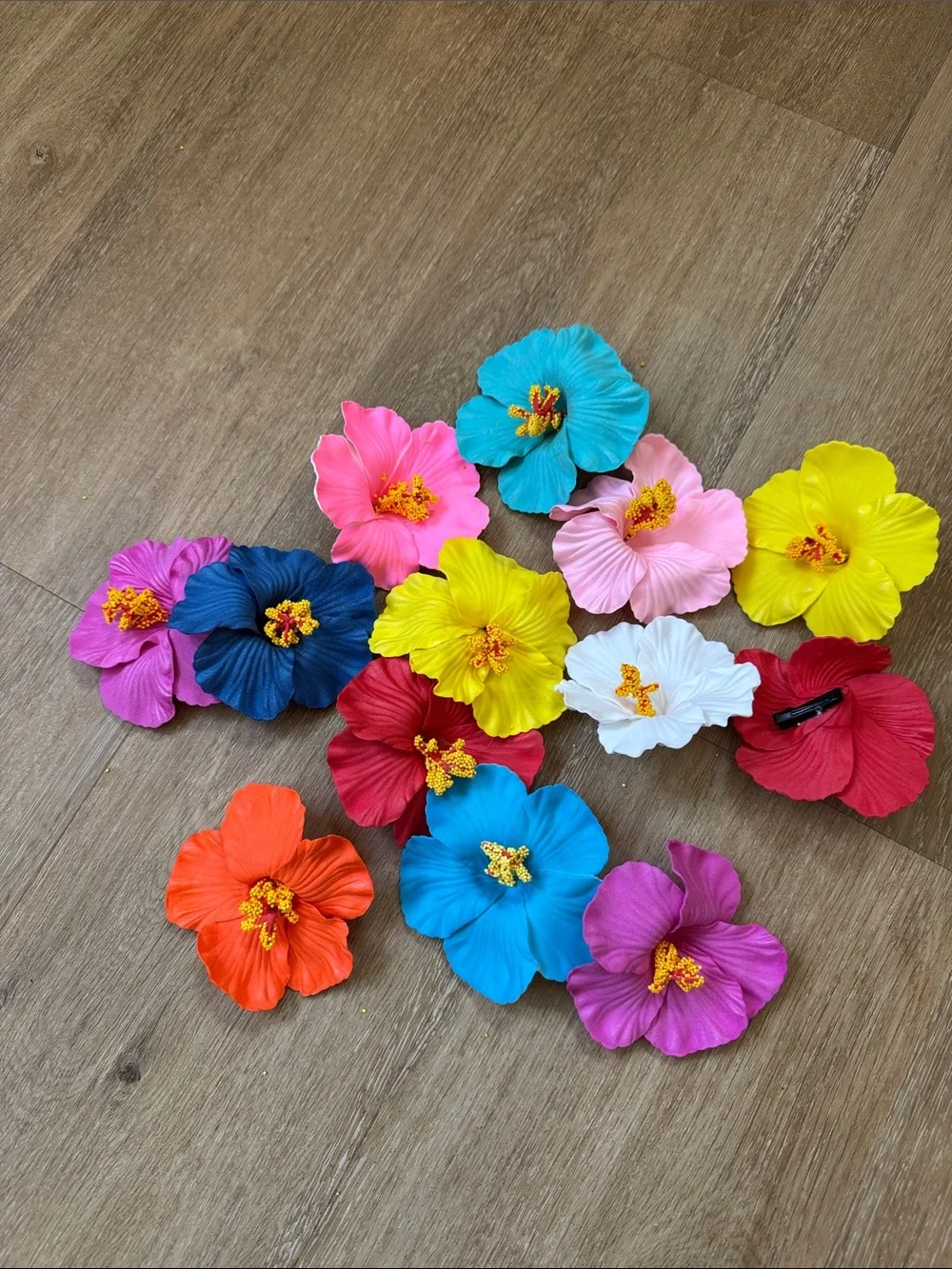 Bright Multicolor Fabric Hibiscus Flower Clips - Set